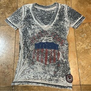 Vintage Y2K Affliction Vneck Thin See Through Graphic Bedazzled Tee Size Medium